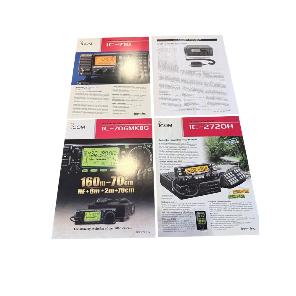 Icom Ham Radio Brochure Lot IC-718 IC-706MKIIG IC-2720H Product Review Specs